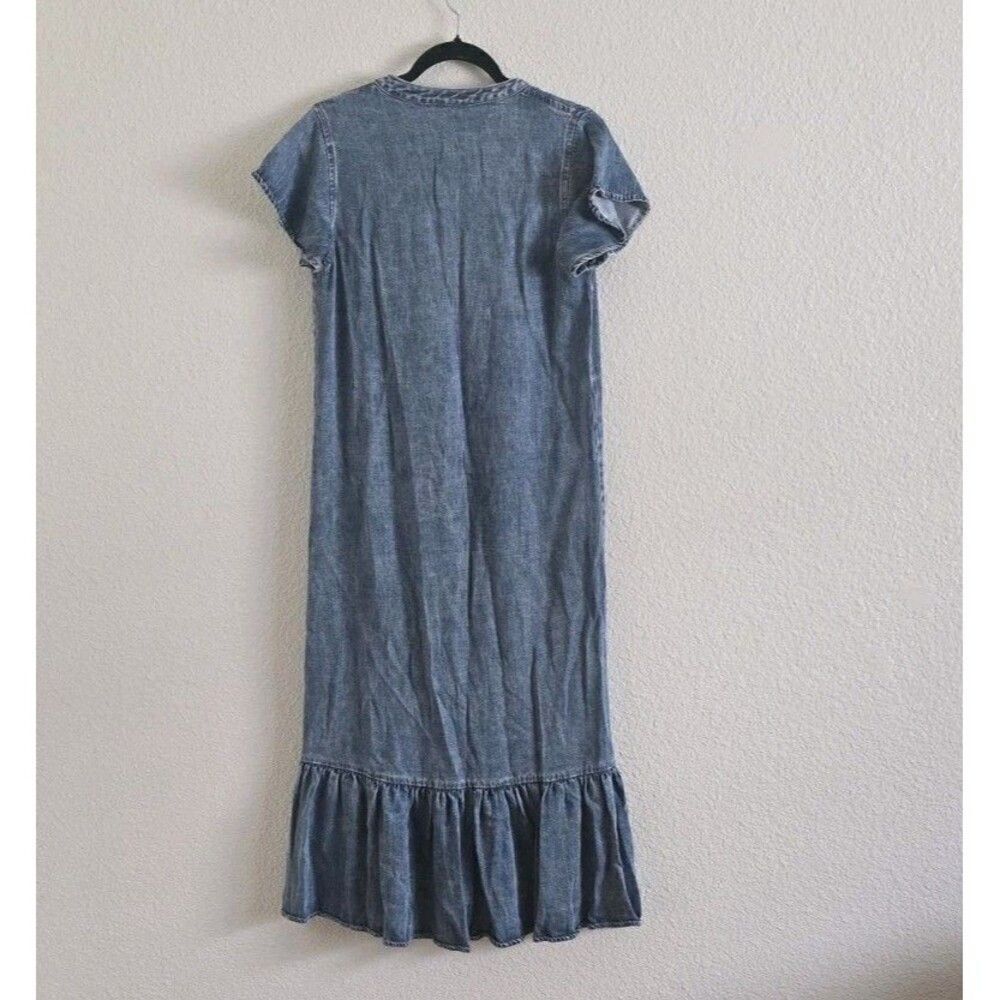 Rails Denim Dress Women's Size S Mid Blue Tencel Midi Flutter Sleeve Snap Button - Picture 5 of 9